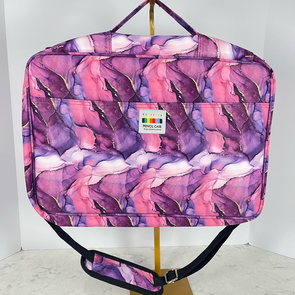 Purple & Pink Marble colored pencil carrying case Shoulder Bag